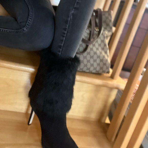 - Black fur embellished heeled boot - Picture 10 of 12